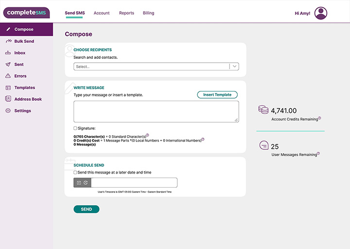 Composing an SMS on CompleteSMS