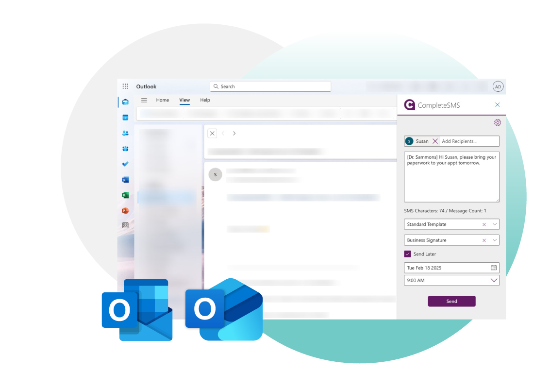 New and Classic Outlook logos incorporated in a rendering of the Outlook Add-in interface