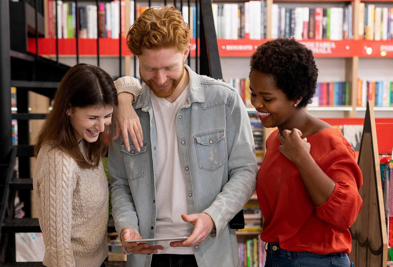Young adults looking at phone